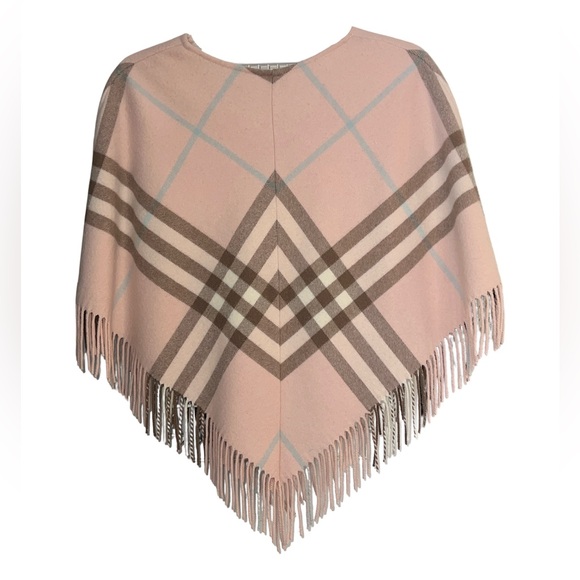 Burberry Upcycled pale pink Novacheck cashmere and merino wool fringed poncho - Picture 4 of 7